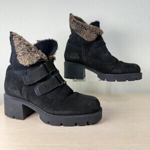 Y2k Aquatalia Suede Leather Sherpa Lined Chunky Heel Platform Fold Over Boots 7